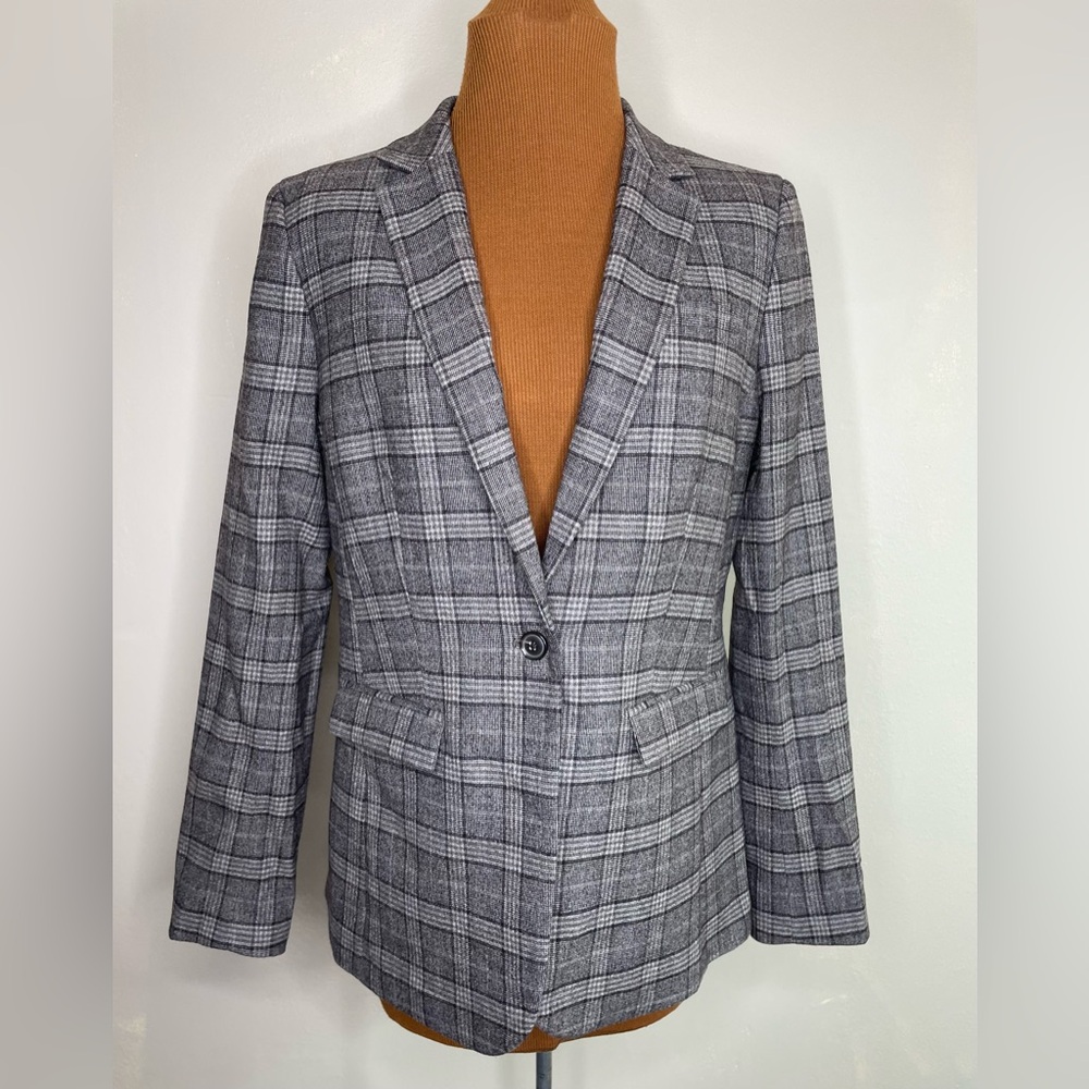 Banana Republic Wool Blend Single Button Plaid Blazer Size 8